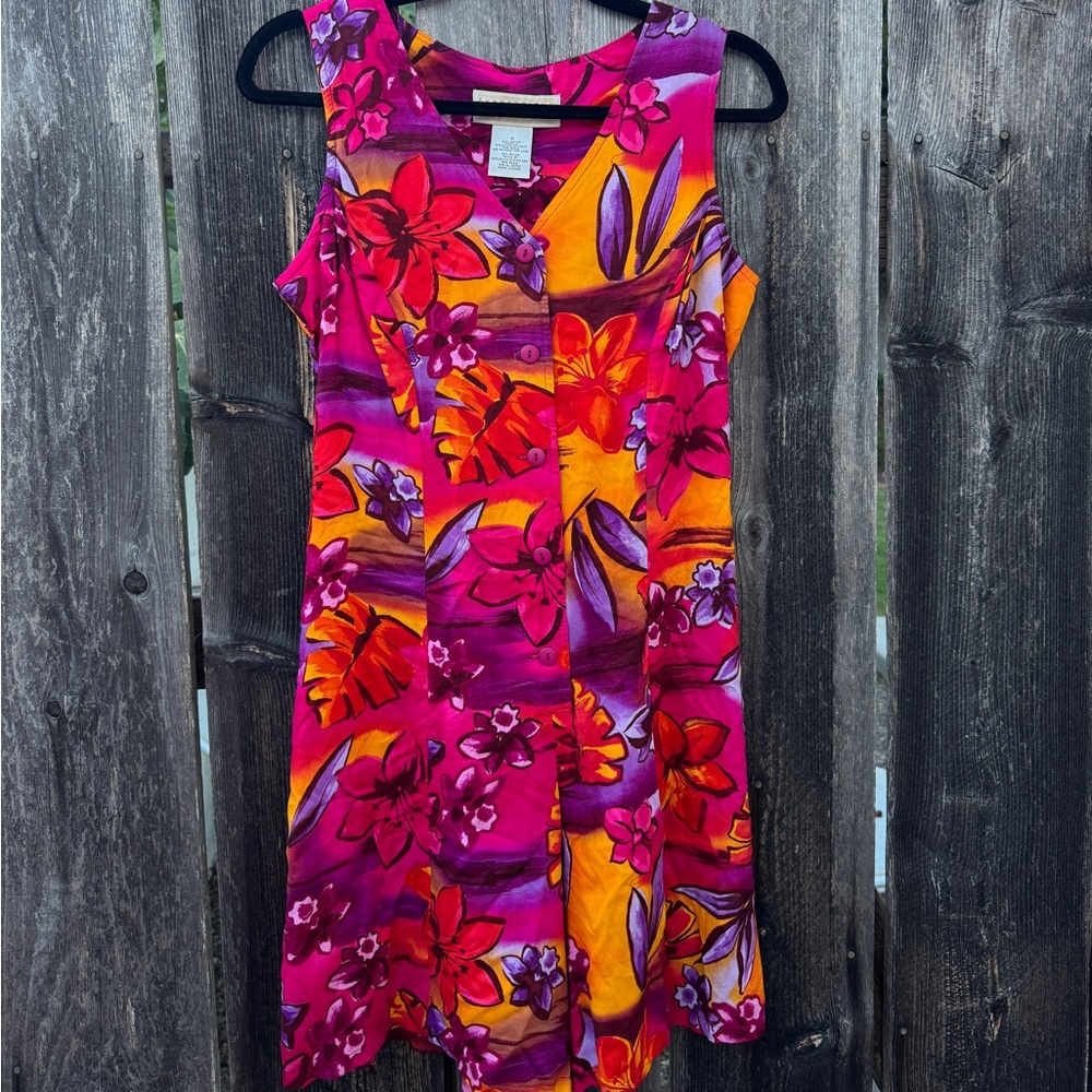 Vintage Expressions Colorful Floral Neon Mini Romper 100% Rayon